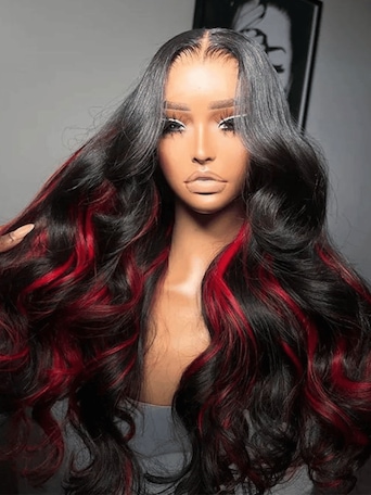 UNice Bye-Bye Knots 7x5 Lace Loose Wave Burgundy Highlights Wig with Face Framing Layers 180% Density