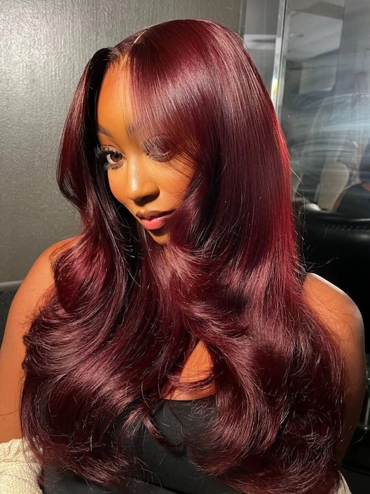 7x5 ByeBye Knots™ Super Melted Lace Frontal Black Cherry Layered Straight Wig