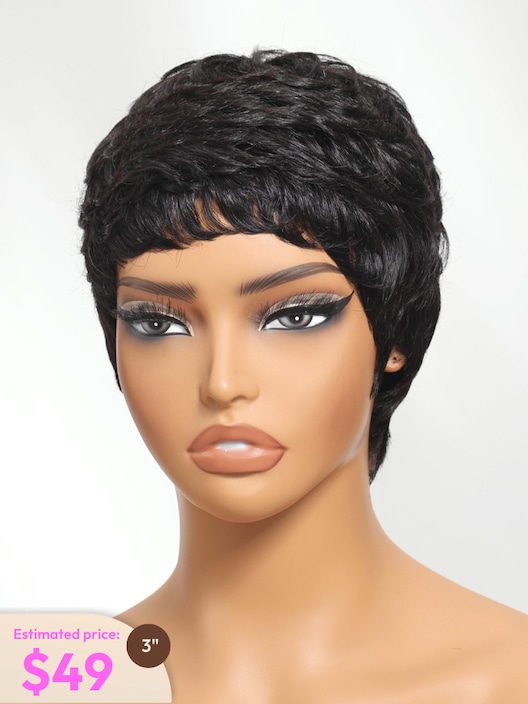 UNice Pixie Cut Baby Bangs Black Human Hair Glueless Wig