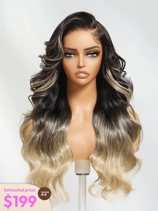 UNice Black to Blonde Ombre Wig With Side Part Face Framing Layers