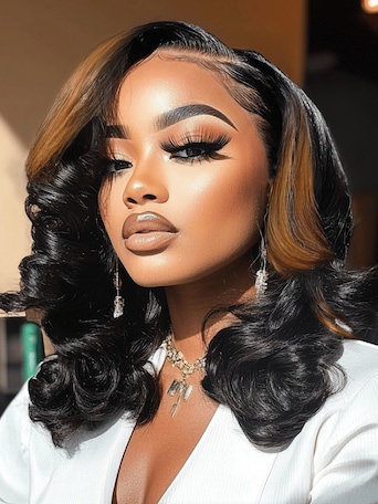 UNice Bye-Bye Knots 7x5 Lace Black with Caramel Blonde Highlights Body Wave Wig