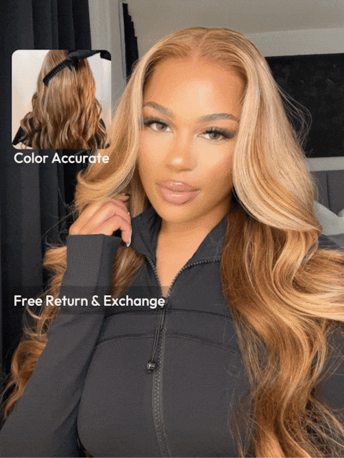 ByeBye Knots Wig Pre-Cut 7x5 Glueless Lace Honey Blonde Body Wave Wig With Bleached Clean Knots
