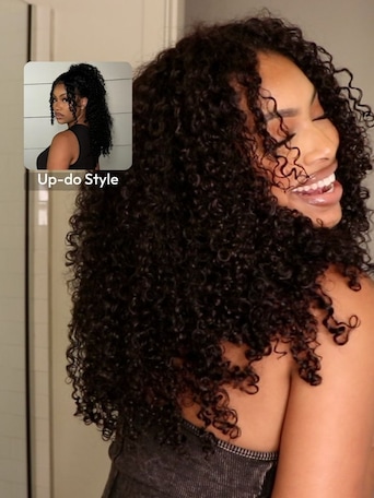 UNice EasiContour™ V Part Minimal Glueless Curly Glueless Pull And Go Wig With Invisi Drawstring 100% Human Hair 150% Density