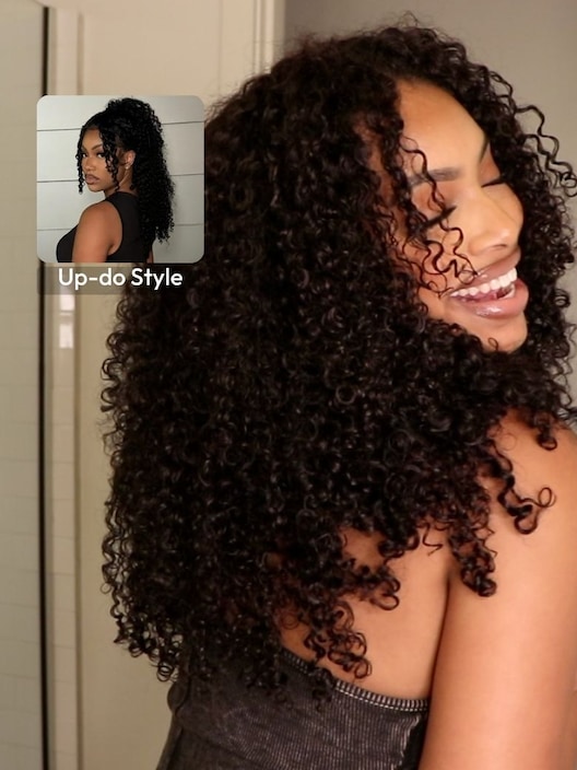UNice EasiContour™ V Part Minimal Glueless Curly Glueless Wig With Invisi Drawstring 100% Human Hair 150% Density