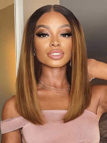 UNice Bye-Bye Knots 7x5 Lace Brown With Blonde Piano Highlights Blunt Bob Wig with Dark Roots