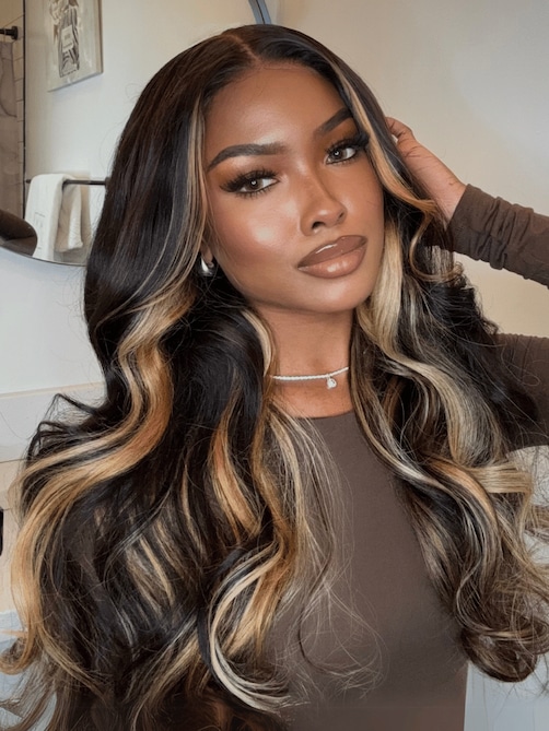 Bye-Bye Knots Wig 7x5 Lace Loose Wave Butterscotch Highlights Brown Wig 150% Density