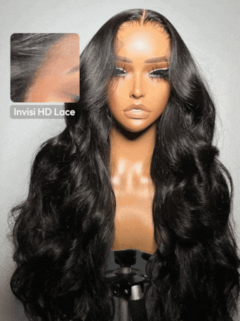 UNice HD Real Scalp™ Wig 13x4 Invisible Lace Frontal Body Wave Black Wig & Wig With Face Framing Curtain Bangs With Invisi Drawstring