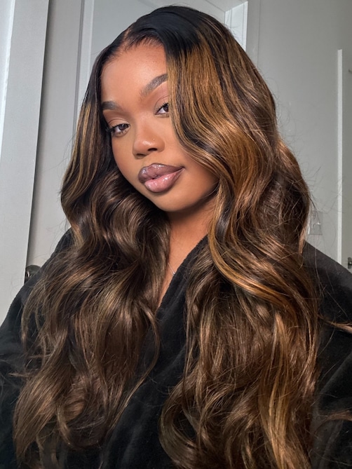 [24"=$139]Lace Frontal Wig Gluesess T Part Highlight Balayage Body Wave Breathable