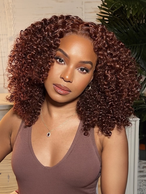 UNice Bye-Bye Knots Lace Frontal Side Part Wig Reddish Brown Short Curly Bob Wig