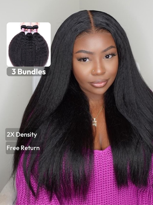 UNice 3Pcs Kinky Straight Indian Real Human Hair Bundles Deal