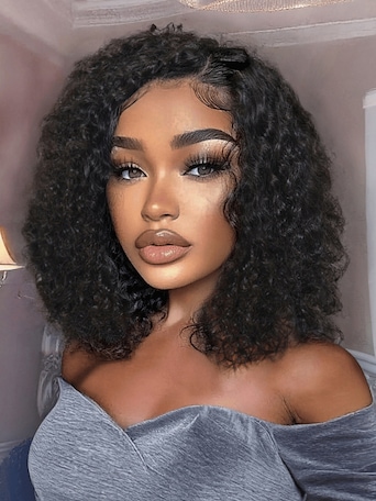 UNice 13x4 Pre-Everything™ Lace Frontal Black Side Part Jerry Curly Wig with Invisible Draswstring