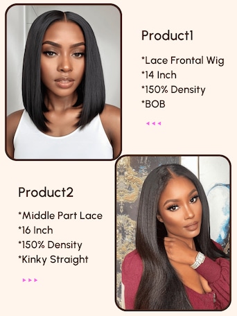 2 Wigs $129 for 14" Lace Front Bob Wig and 16" Lace Part Wig