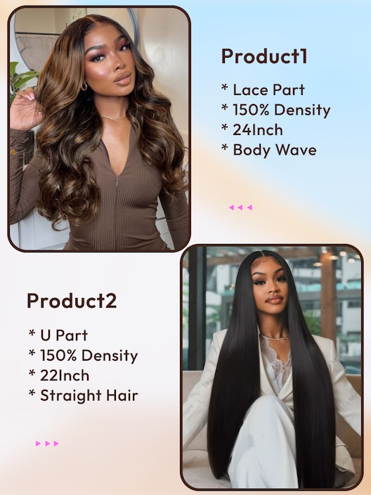 2 Wigs $229 for 24" Balayage 13x5 Lace Part Body Wave Wig and 22" U Part Straight Hair