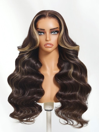 UNice Bye-Bye Knots 7x5 Lace Chocolate Brown Hair With Highlights Loose Wave Wig With Face Framing Layers