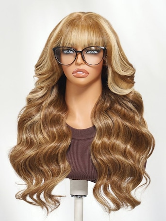 UNice 13x4 Pre-Everything™ Lace Frontal Honey Blonde Highlights Fluffy Loose Wave Curtain Bangs Wig