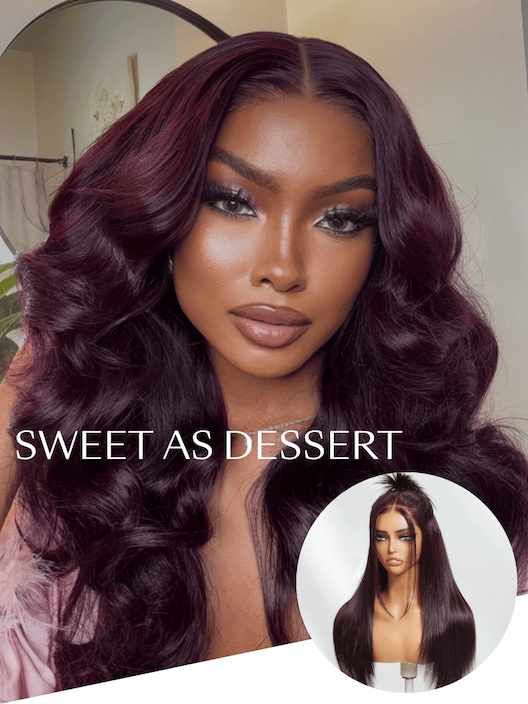 UNice 7x5 Bye-Bye Knots™ & 13x4 Pre-Everything™ Lace Frontal Purple Black Cherry Layered Straight & Loose Wave With Invisi Drawstring Wig