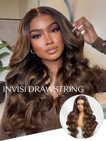 UNice 7x5 Bye Bye Knots™ Wig  Glueless Lace Balayage Highlight Body Wave Drawstring & Curtain Bangs Wig