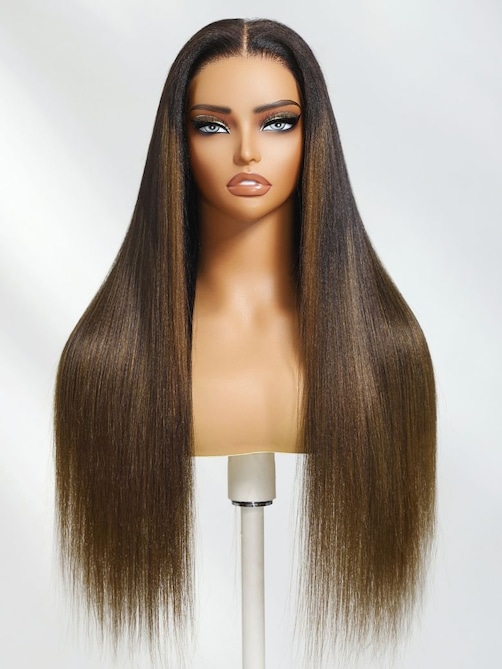 UNice Bye-Bye Knots 7x5 Lace Black to Chestnut Brown Ombre Yaki Straight Wig With Invisi Drawstring