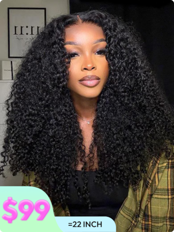 [$100-$50] $99 Get 22 Inch Kinky Curly Super Bouncy Middle Part Lace Natural Black Human Hair Wigs