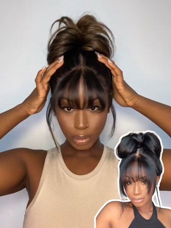 UNice 7x5 Bye-Bye Knots™ & 13x4 Pre-Everything™ Lace Frontal Pull And Go Black Fluffy Natural Loose Wave Curtain Bangs Wig with Free Ear Tape
