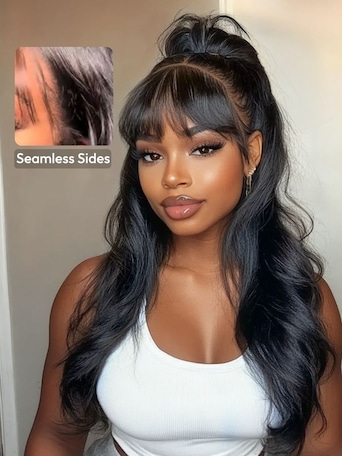 UNice 7x5 Bye-Bye Knots™ & 13x4 Pre-Everything™ Lace Frontal Pull And Go Black Fluffy Natural Loose Wave Curtain Bangs Seamless Sides Wig