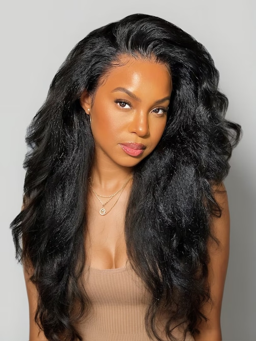 [24"=$110] Pre Plucked 4x0.75 Lace Kinky Straight Human Hair Wig Natural Wig 150% Density