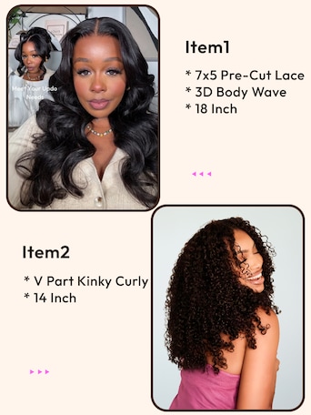2 Wigs $189 for 7x5 Bye Bye Knots Body Wave 18" And V Part Kinky Curly 14" Wigs