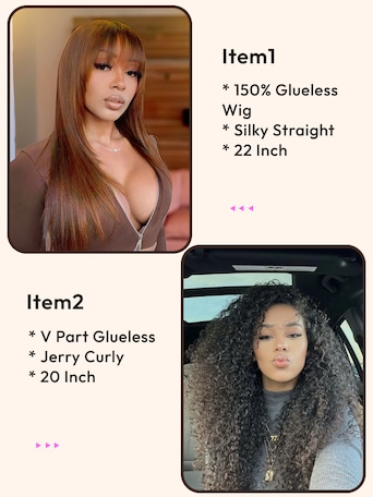 2 Wigs $209 for Chestnut Brown Straight 22" And V Part Jerry Curly 20" Wigs