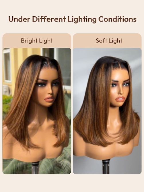 UNice Bye-Bye Knots 7x5 Lace Brown With Blonde Piano Highlights Blunt Bob Wig with Dark Roots