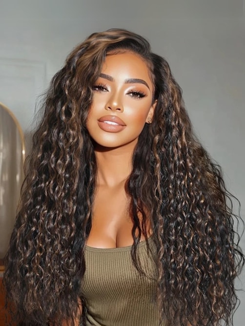 Black Wig With Golden Brown Highlights & Natural Black 150% Density Perfect Beach Look for Summer Limited Sale