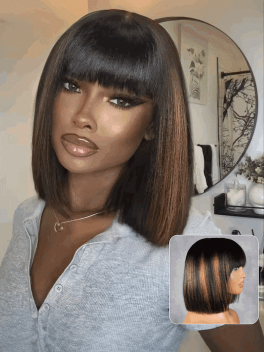 Balayage Highlights 4x2 Lace Bob Wig with Bang 150% Density