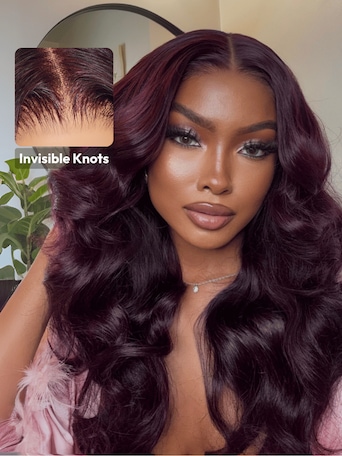 UNice 7x5 Bye-Bye Knots™ & 13x4 Pre-Everything™ Lace Frontal Purple Black Cherry Layered Straight & Loose Wave With Invisi Drawstring Wig