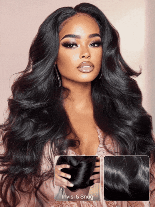 UNice HD Real Scalp™ Wig 13x4 Invisible Lace Frontal Body Wave Black Wig & Wig With Face Framing Curtain Bangs