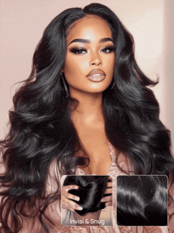 UNice HD Real Scalp™ Wig 13x4 Invisible Lace Frontal Body Wave Black Wig & Wig With Face Framing Curtain Bangs With Invisi Drawstring
