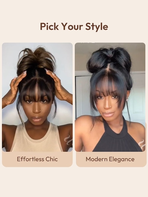 UNice 7x5 Bye-Bye Knots™ & 13x4 Pre-Everything™ Lace Frontal Black Fluffy Natural Loose Wave Curtain Bangs Wig