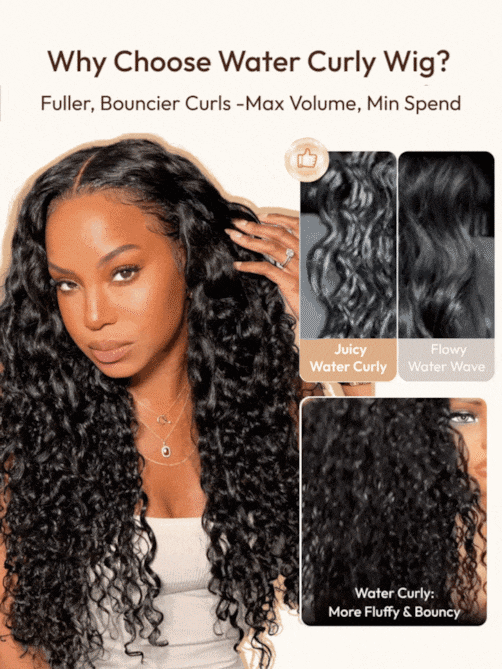 UNice 13x4 Pre-Everything™ Lace Frontal Natural Black Bouncy Water Wave Curly Wig Perfect For Summer Look
