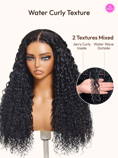 UNice 13x4 Pre-Everything™ Lace Frontal Natural Black Bouncy Water Wave Curly Wig Perfect For Summer Look