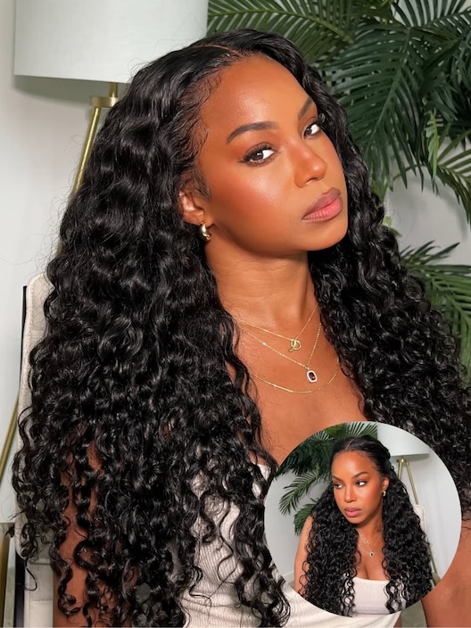 UNice 13x4 Pre-Everything™ Lace Frontal Natural Black Bouncy Water Wave Curly Wig Perfect For Summer Look