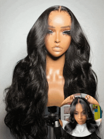 UNice HD Real Scalp™ Wig 13x4 Invisible Lace Frontal Body Wave Black Wig & Wig With Face Framing Curtain Bangs With Invisi Drawstring