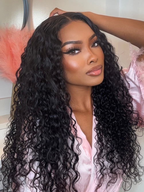 UNice 13x4 Pre-Everything™ Lace Frontal Natural Black Bouncy Water Wave Curly Drawstring Wig Perfect For Summer Look