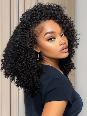 [Limited Time] UNice Blend & Secure Flip Over 3/4 Half Wig & EasiContour V Part Kinky Curly Glueless Wig for Beginners