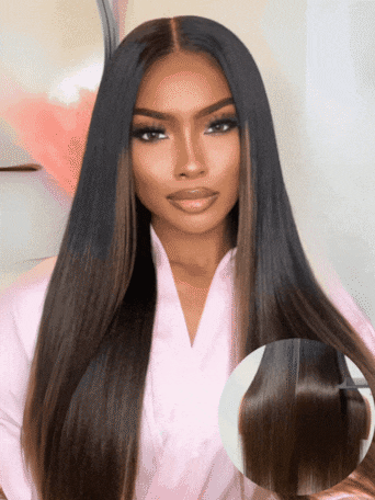 UNice Bye-Bye Knots 7x5 Lace Black to Chestnut Brown Ombre Yaki Straight Wig With Invisi Drawstring & Loose Wave Wig