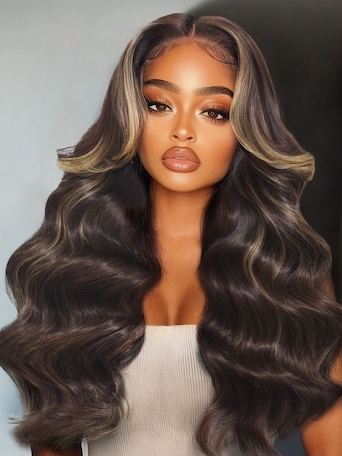 UNice Bye-Bye Knots 7x5 Lace Chocolate Brown Hair With Highlights Loose Wave Wig With Face Framing Layers