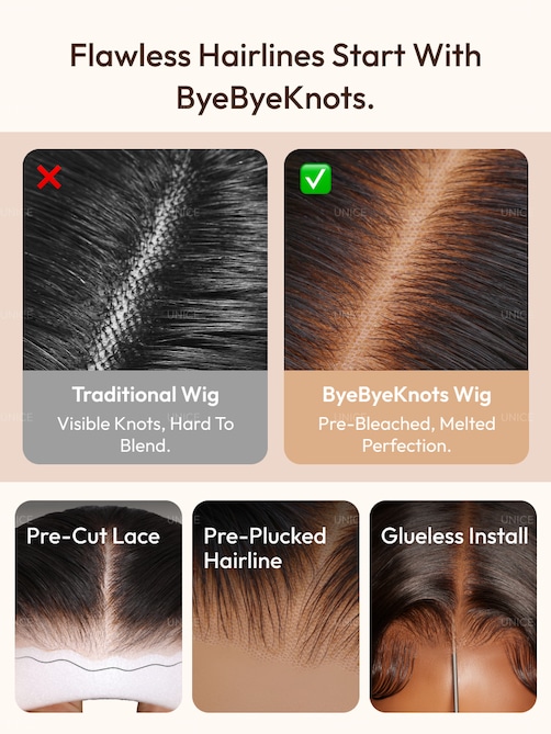 UNice Bye-Bye Knots 7x5 Lace Brown With Blonde Piano Highlights Blunt Bob Wig with Dark Roots