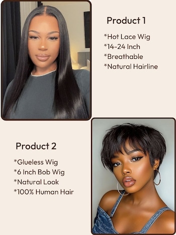 $0.1 For 2nd Wig | 14 Inch 4x0.75 Lace Straight Wig + 6 Inch Short Bob Wig Super Flash Sale