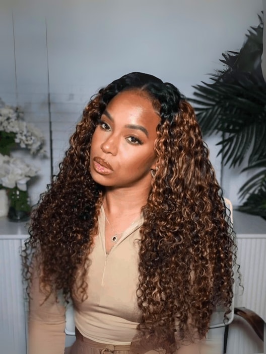 [18" & 20" Same Price] Bye-Bye Knots Wig 7x5 Glueless Lace Balayage Highlights Jerry Curly Wig 150% Density