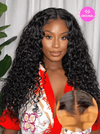 UNice 13x4 Pre-Everything™ Lace Frontal Natural Black Bouncy Water Wave Curly Drawstring Wig Perfect For Summer Look
