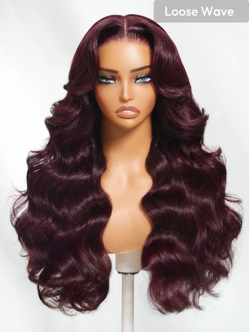 UNice 7x5 Bye-Bye Knots™ & 13x4 Pre-Everything™ Lace Frontal Purple Black Cherry Layered Straight &Loose Wave With Face Framing Bangs Wig