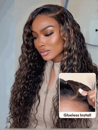 UNice Bye-Bye Knots 7x5 Lace Water Wave Black Wig With Golden Brown Highlights & Natural Black 150% Density Perfect Beach Look for Summer