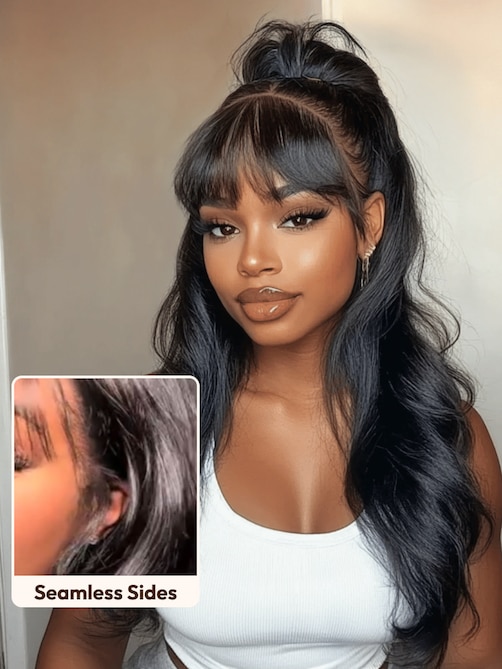 UNice 7x5 Bye-Bye Knots™ & 13x4 Pre-Everything™ Lace Frontal Black Fluffy Natural Loose Wave Curtain Bangs Wig